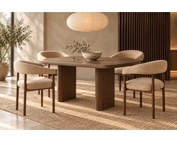 Set van 4 Eetkamerstoelen Sena Bruin – Japandi Eetstoelen met Walnootkleurige Poten – Minimalistische Japanse Stijl Stoelen voor Eetkamer, Woonkamer & Eettafel