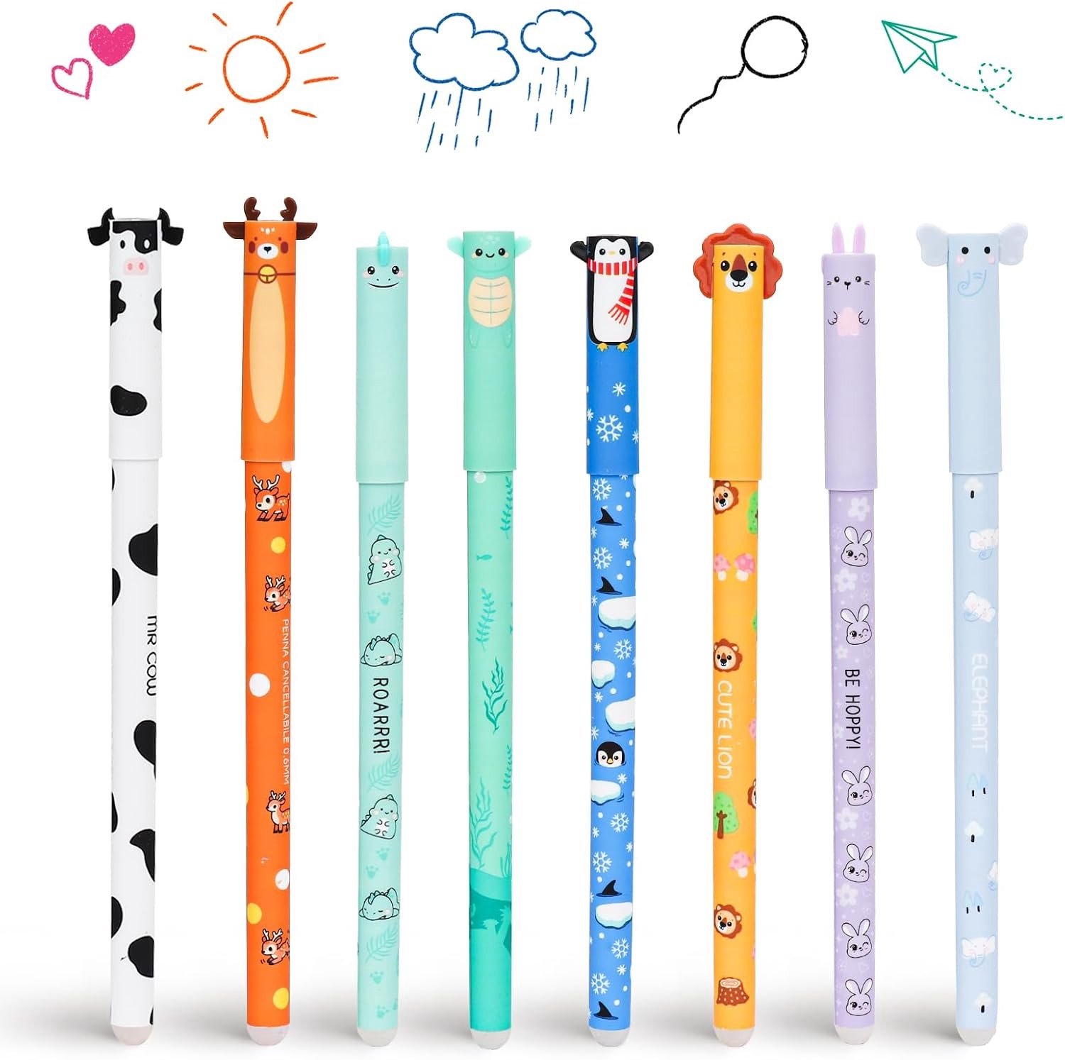 Set van 8 uitwisbare gelstiften - Multikleur - 0,6 mm Punt - Thermo-gevoelige Guminkt - Voor School en Kantoor