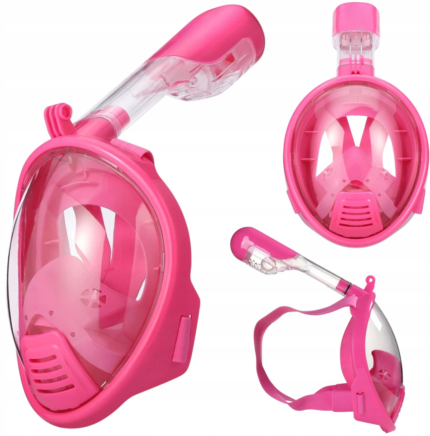Volledig Gezicht Duikmasker L/XL Roze met Snorkel en Tas