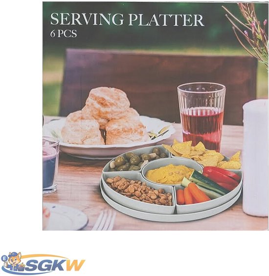 Tapas serveerschalen melamine 29cm rond - 6-delig - Grijs