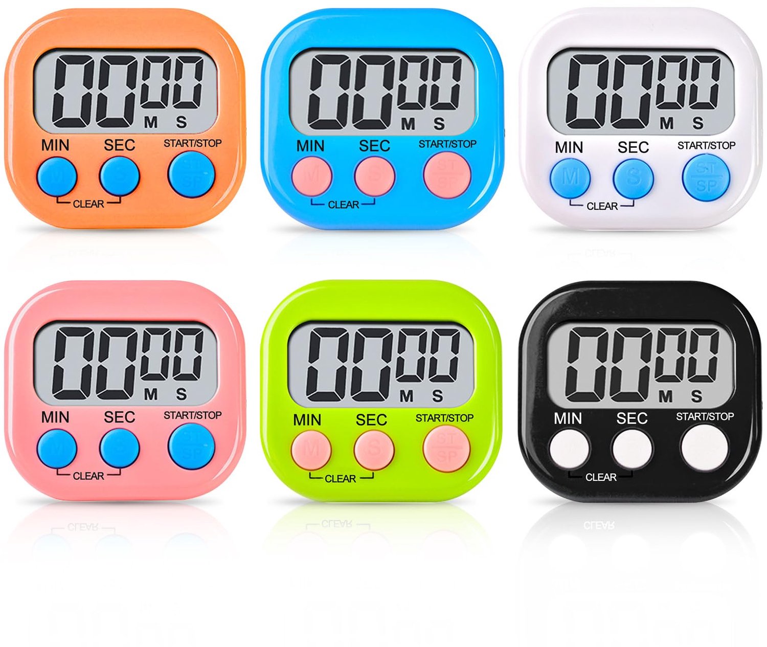 Vegena 6 stuks digitale magnetische stopwatch, aftellen met lcd-geluidsalarm, digitale keukentimer, magnetische timer