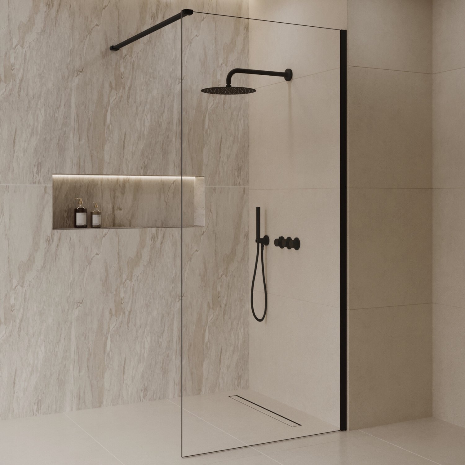 Sanitado Dalis Inloopdouche Helder Glas Mat Zwart Profielen 60x200 cm
