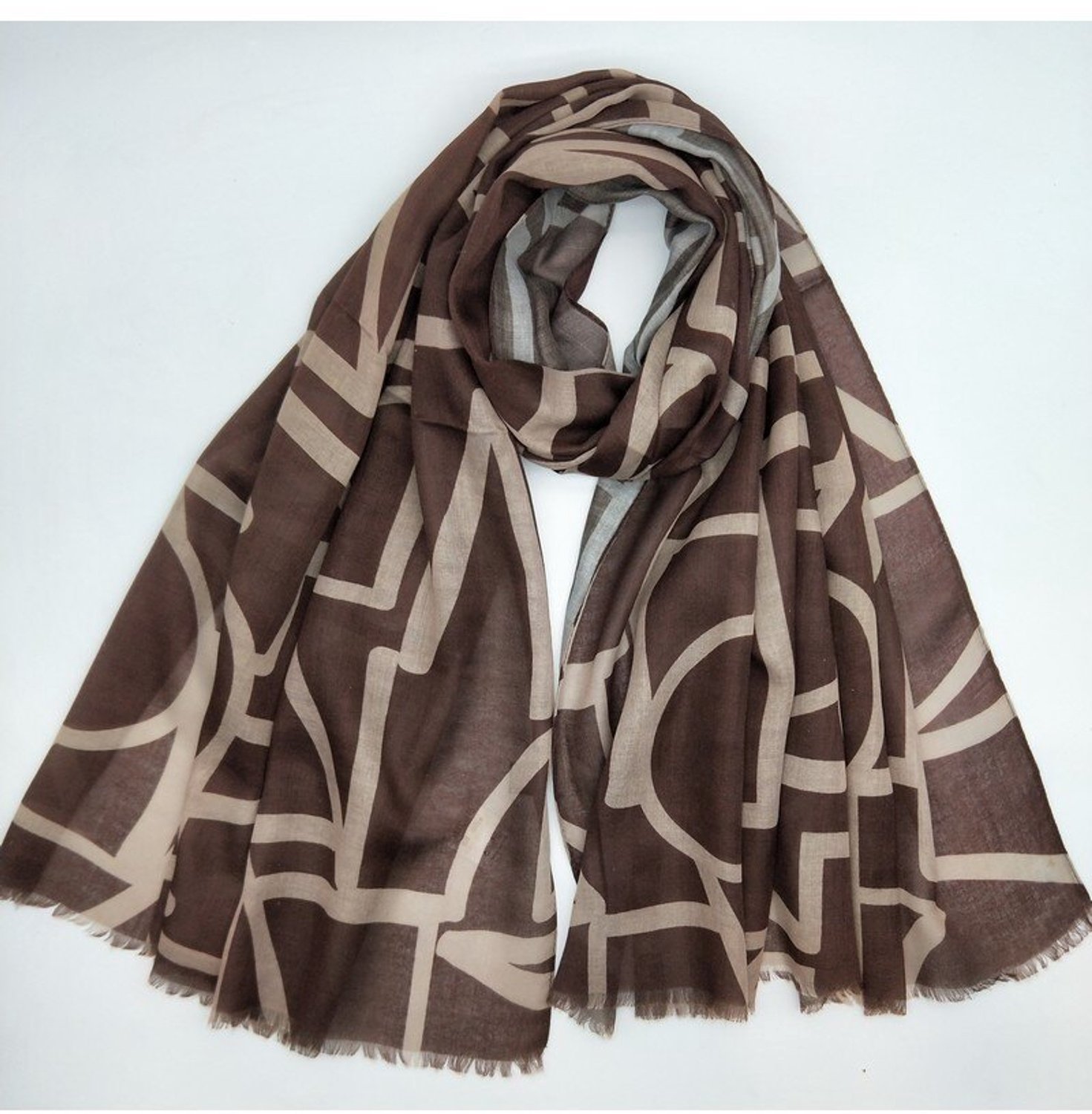 Lange dames sjaal Liselotte-donker bruin coffee chocolade licht oester