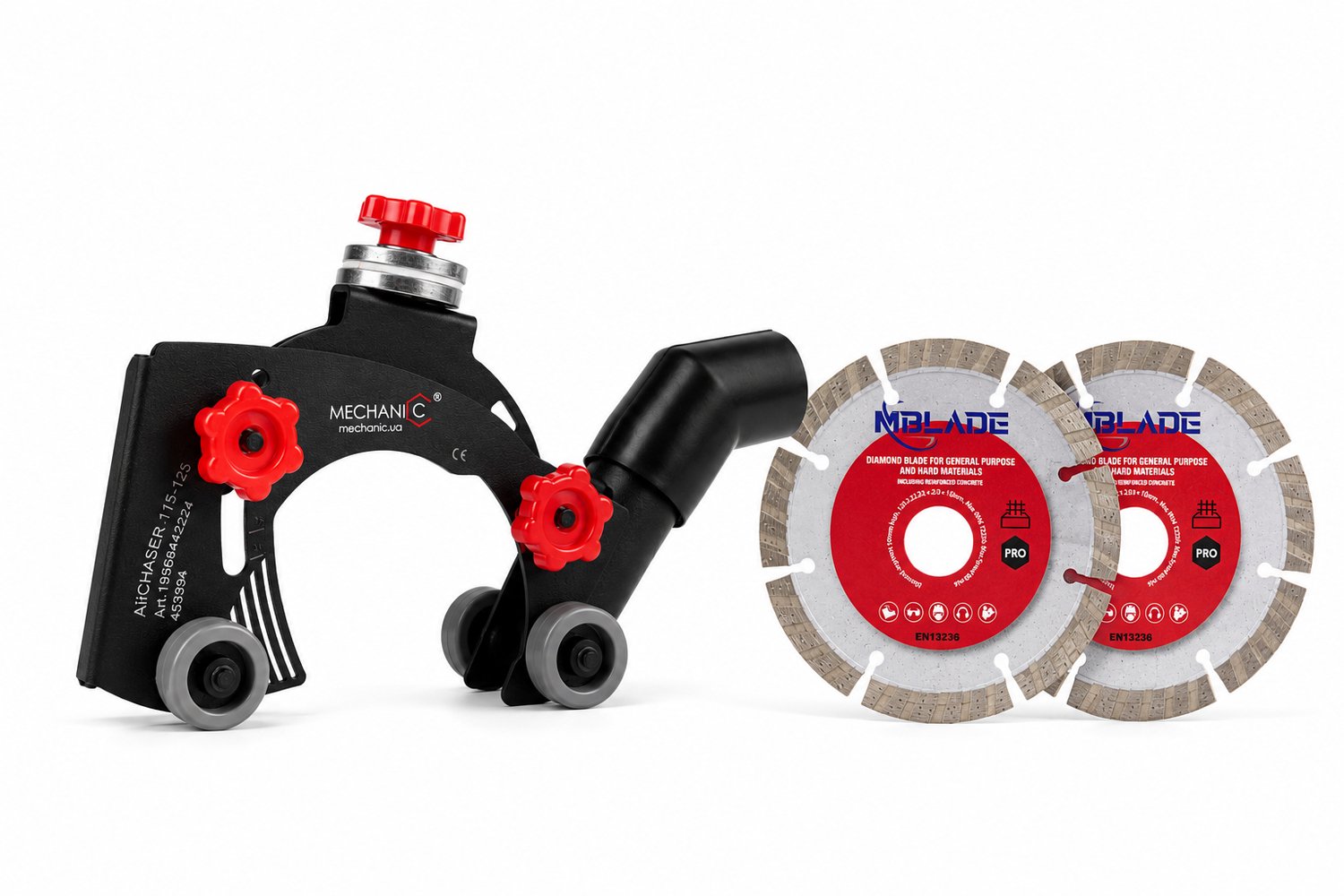 Set AirCHASER 115-125 2.0 – Sleuvenfrees & Stofafzuigkap voor Haakse Slijper 115/125 mm + 2 Diamant Doorslijpschijven 125 mm