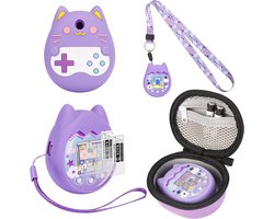 Silicone hoesje voor Tamagotchi Pix - paars - met polsband en schermbeschermer - beschermt je virtuele huisdier - ShopVlot