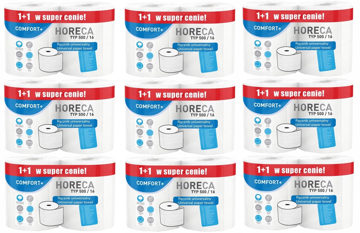 Horeca Comfort+ Keukenrol 18 Rollen - 9000 Bladjes, 2-laags Celuloze