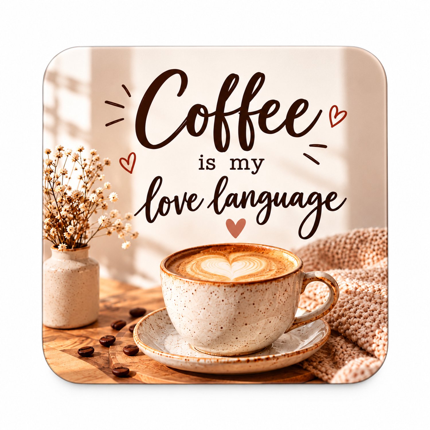 Coffee Is My Love Language MDF onderzetter 10x10cm – koffietegel met mokontwerp