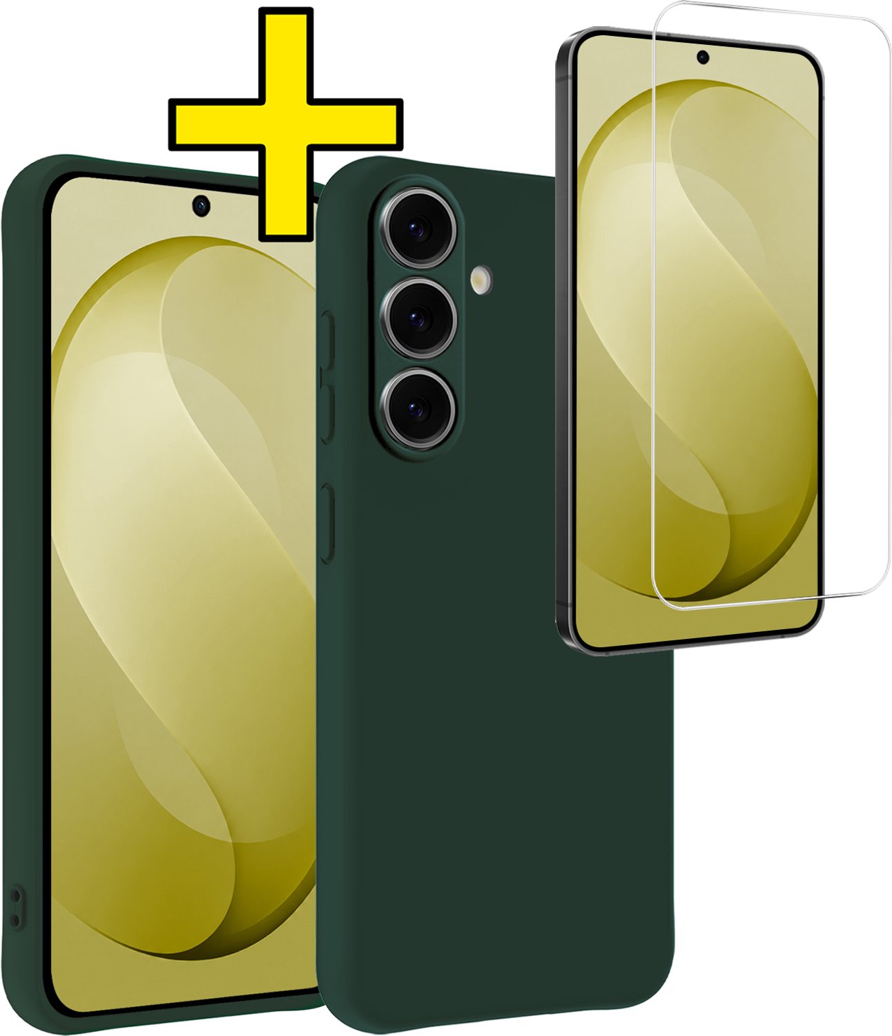 Hoesje - Met Screenprotector - Geschikt voor Samsung Galaxy S26 FE - Sterk & Shockproof - Back Cover - Siliconen Case - Telefoon Hoes - Telefoonhoesjes - Donkergroen