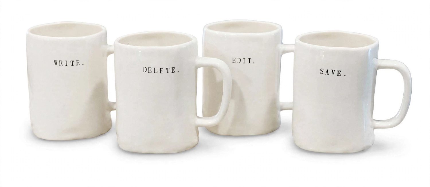Rae Dunn - typewriter set - mok - koffie mok - grote mok - mok - farmhouse - decoratie - koffie cadeau - gift - set van 4