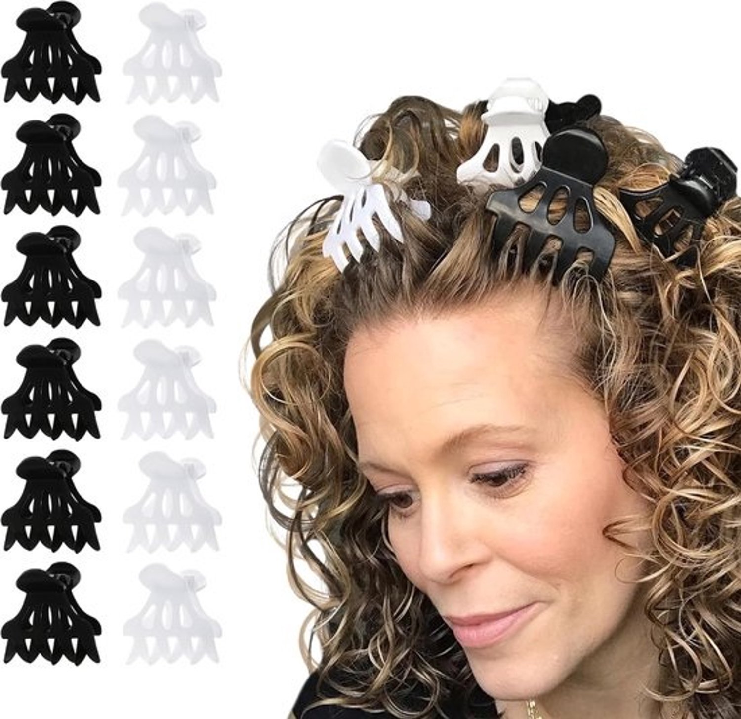 Haarklemmen Set - Krul Clips - Volume Creëren - Brede Tanden - 12 Stuks - Zwart en Wit