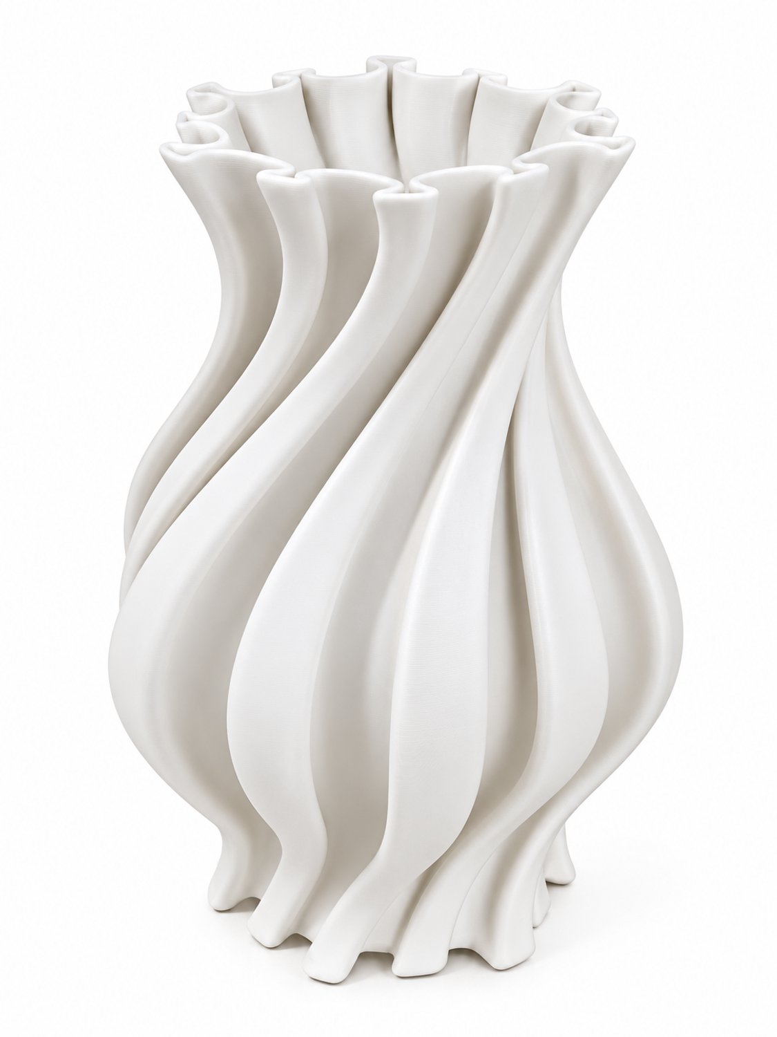 Belamonte Keramische Designvaas Wit Golvend 3D Geprinte Keramiek 18 x 18 x 30,5 cm Beige / Taupe