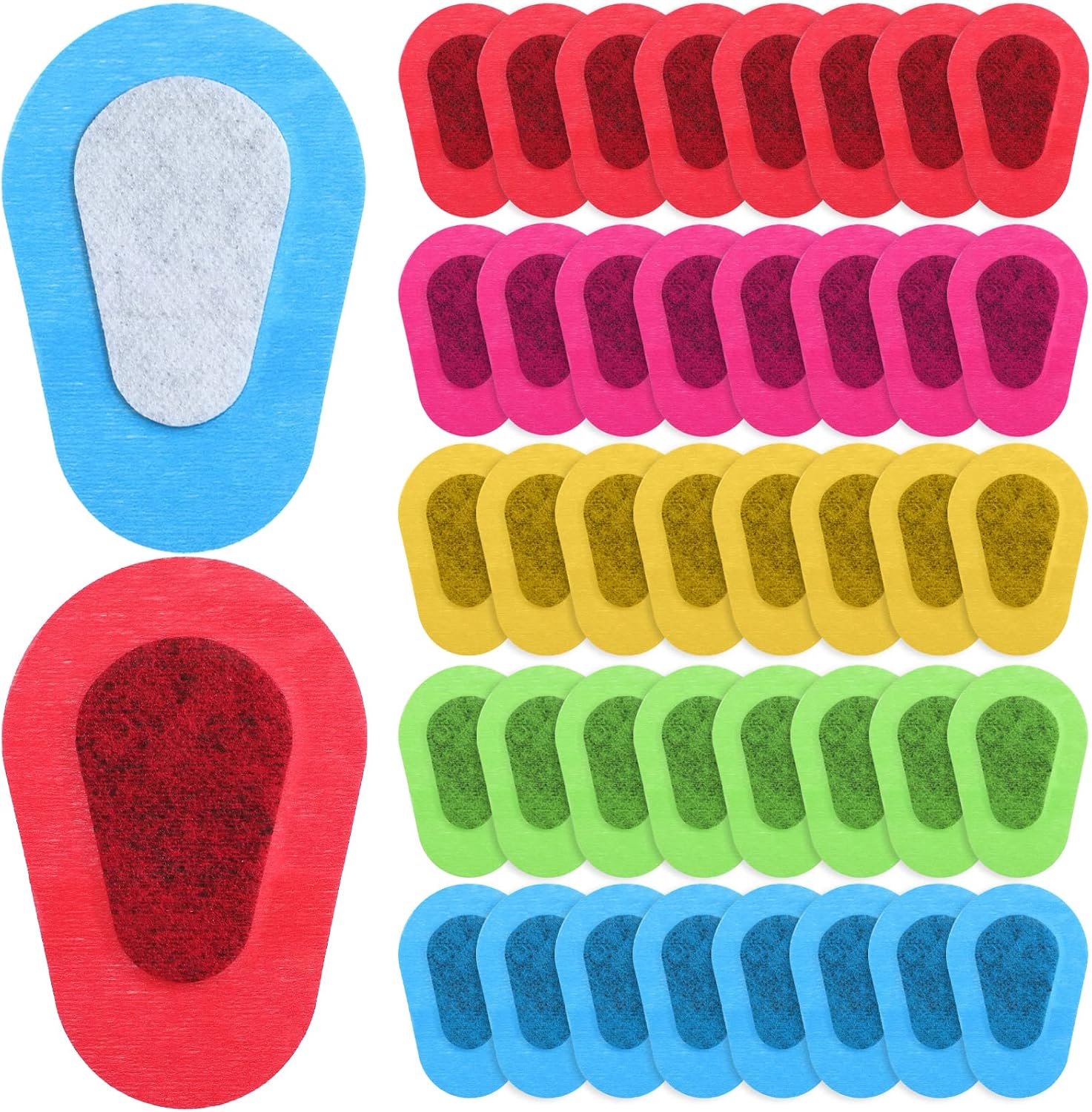 Verpakking met 40 zelfklevende ooglapjes voor volwassenen, 7,5 x 5 cm, diverse kleuren.
