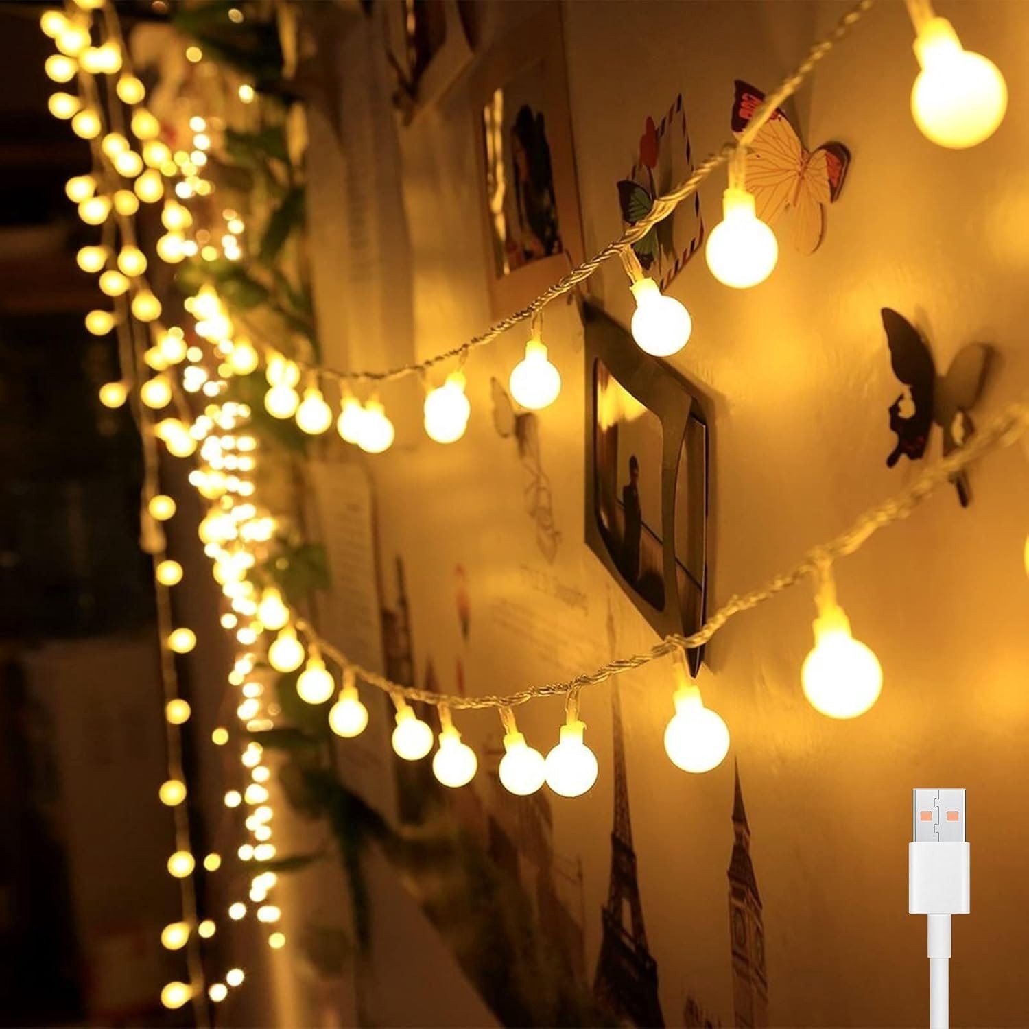 USB-Lichtketting - Warm Wit - 6 m - Ronde Bal Lampjes - Voor Binnen en Buiten