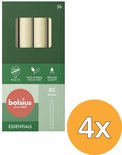 Verpakking van 8 ivoorkleurige dinerkaarsen, 17cm hoog. Zonder palmolie, met natuurlijk vegan wax. Brandduur 5 uur.