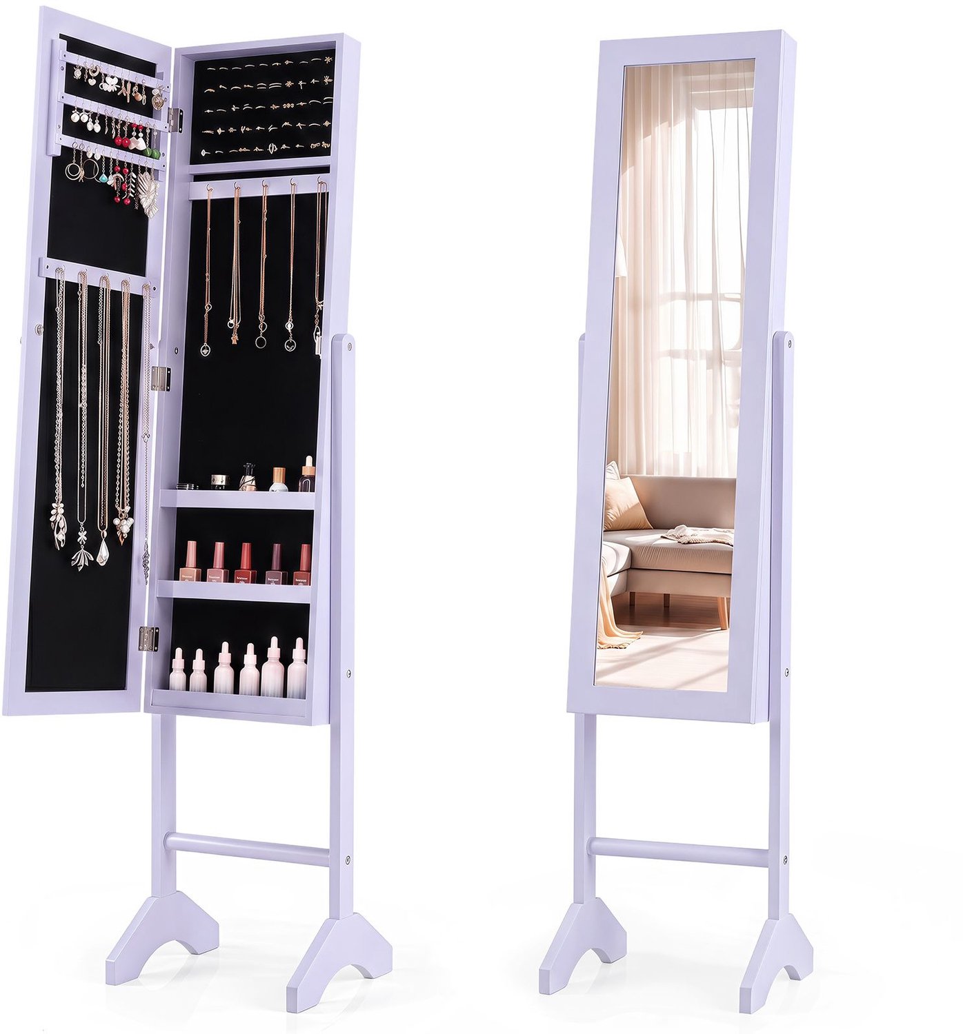 SureDeal® - Sieradenkast - Full length Spiegel - Passpiegel Paars - 35x34x154 cm - Paars