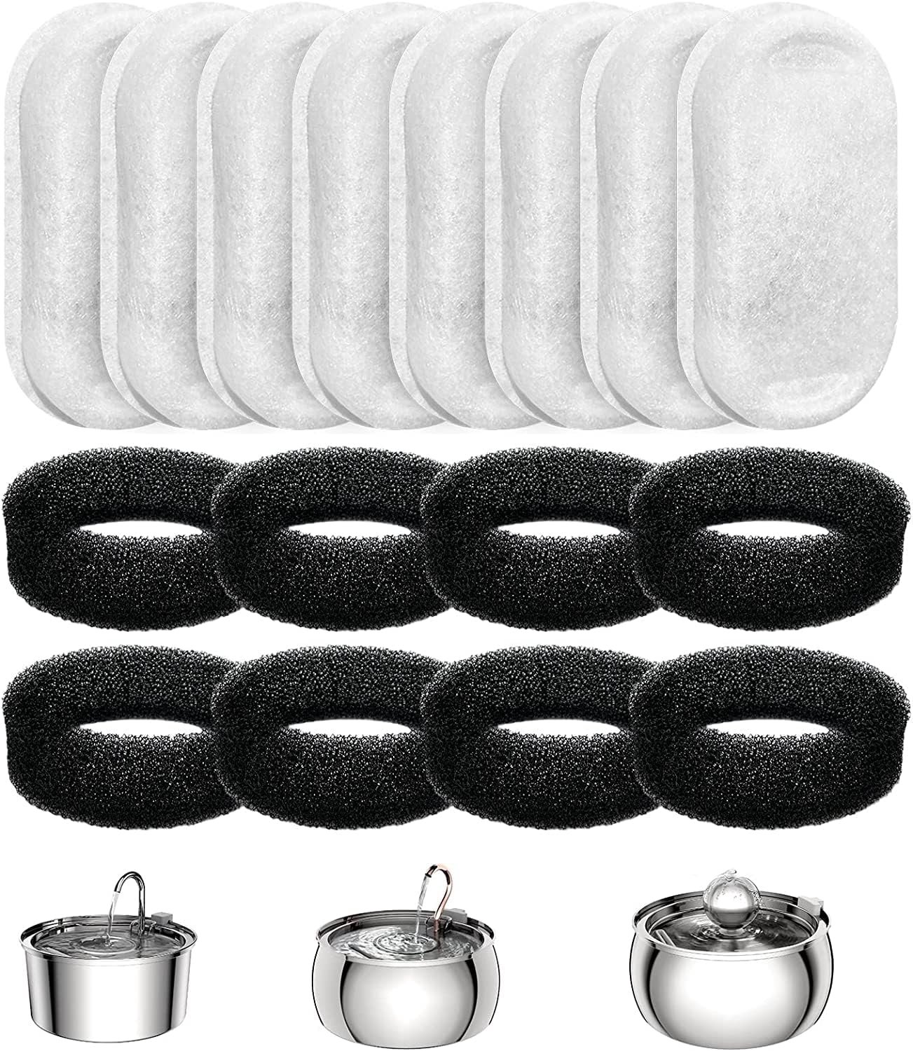 Filters voor drinkfontein 8 stuks - Compatibel met roestvrijstalen fontein - Actieve koolstof en filter-sponzen - ShopVlot