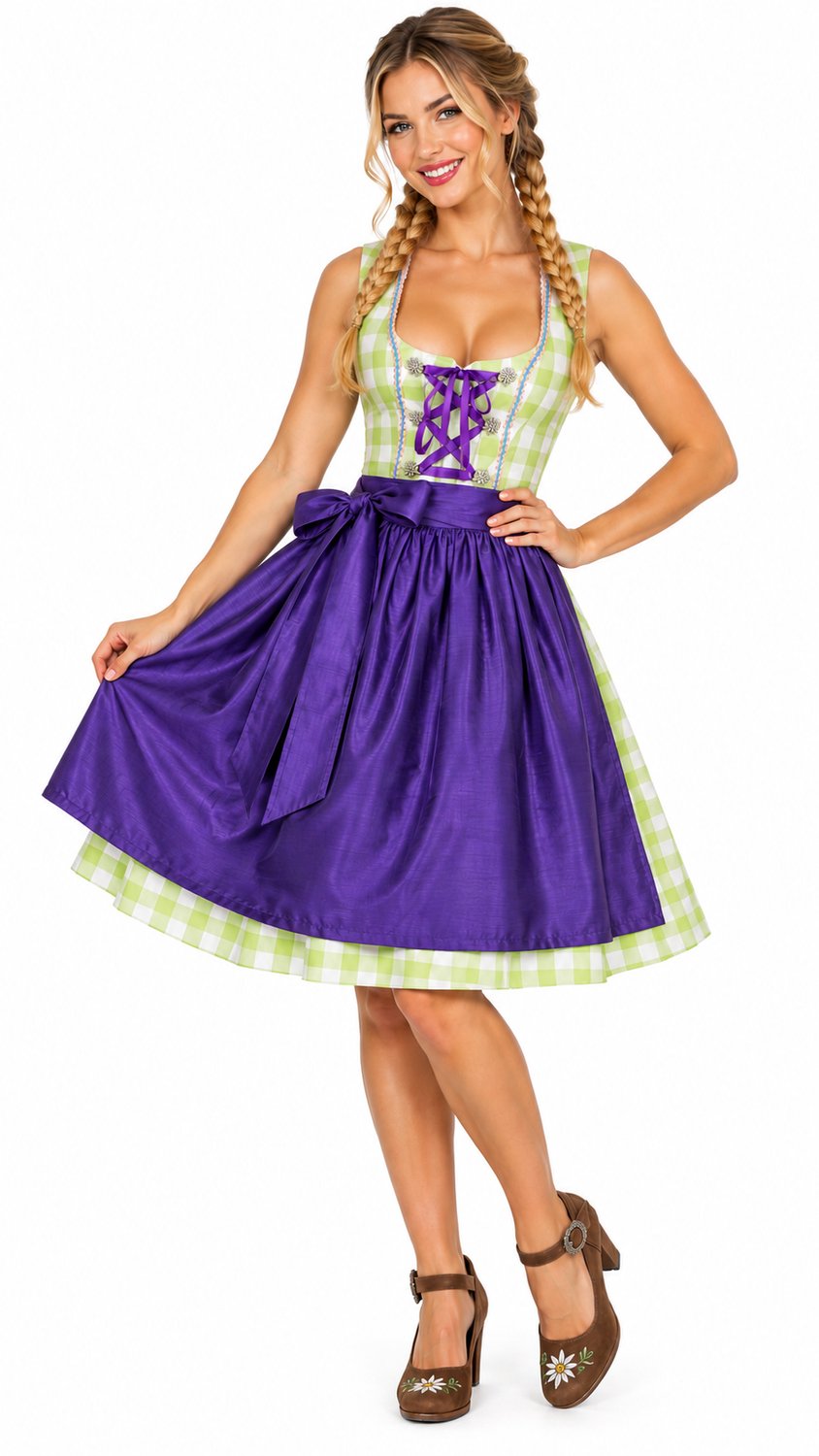Dirndl tirol jurk-Kleur:green-purple-Maat:XS