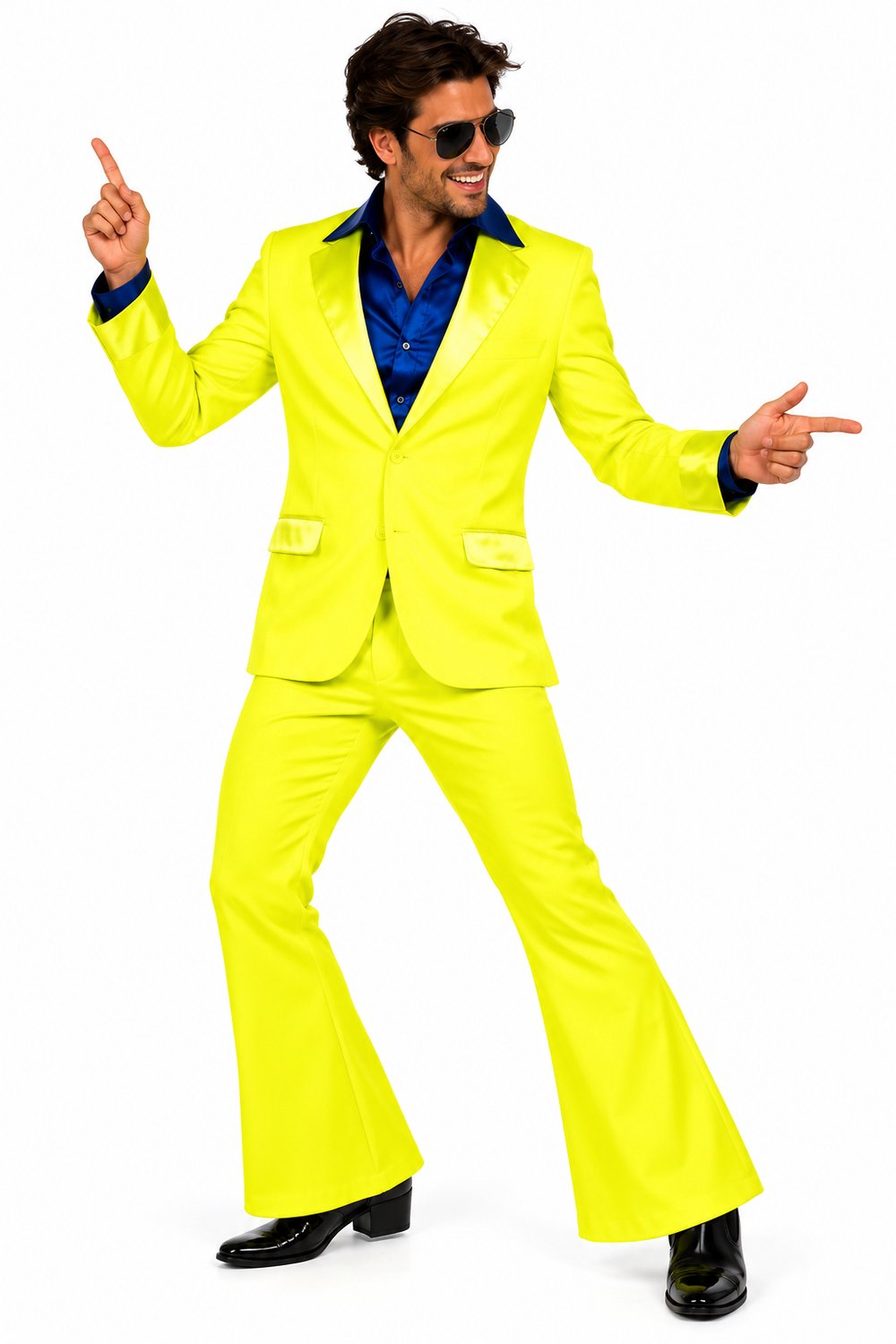 Disco Kostuum Heren Neon Geel – Jaren 70 Verkleedpak met Flared Broek - maat XXL