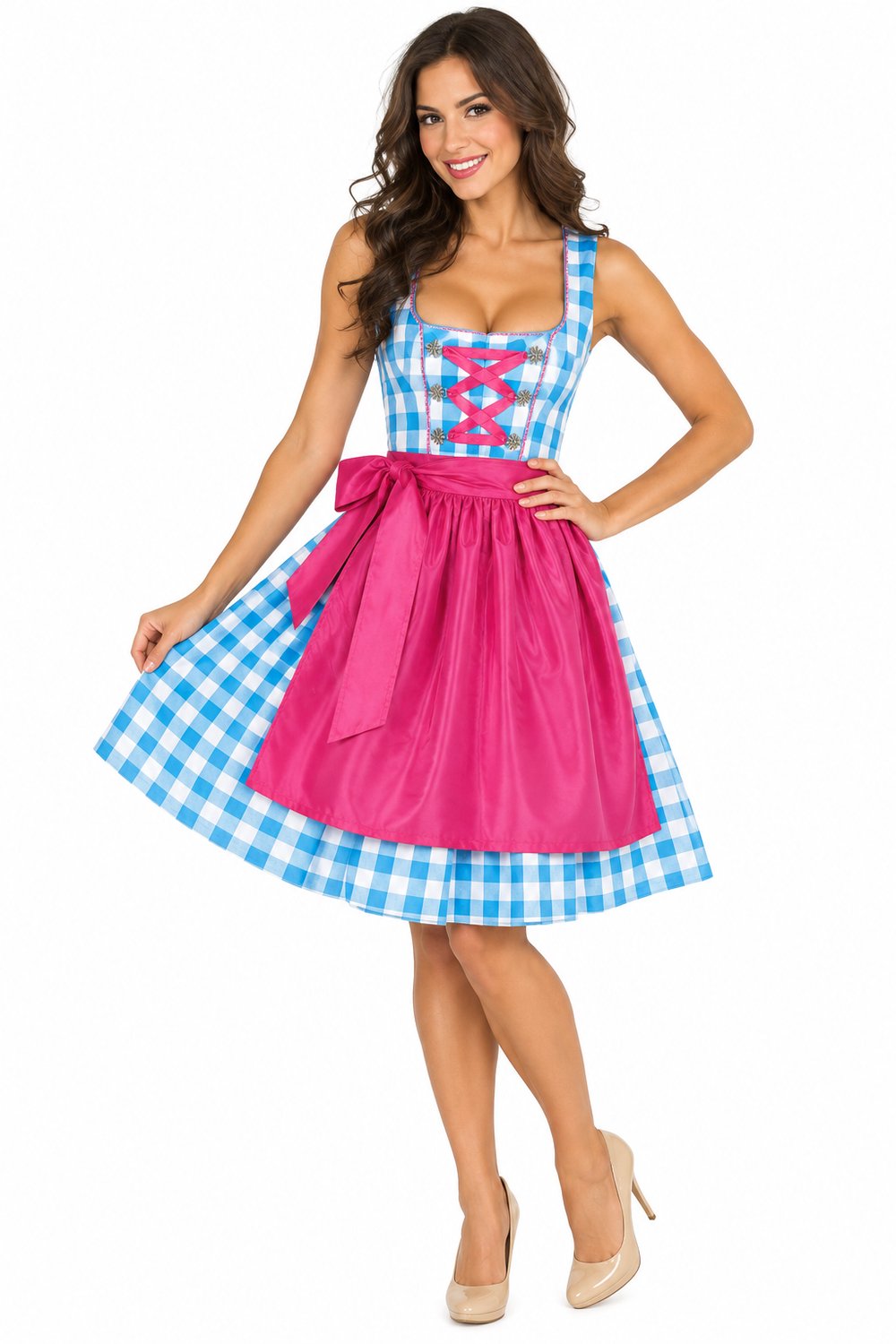 Dirndl tirol jurk-Kleur:pink-azur-Maat:S