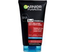 Garnier Pure Active 3in1 Gezichtsreiniger met Charcoal – Houtskool Gezichtsmasker, Gezichtsscrub én gezichtsreiniger in een - 150ml