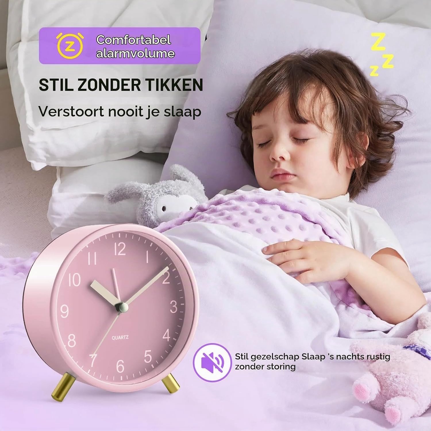 Analoge wekker - Roze - 18 x 12 x 6 cm - Stille Metalen Klok met Nachtlampje - Voor Meisjes
