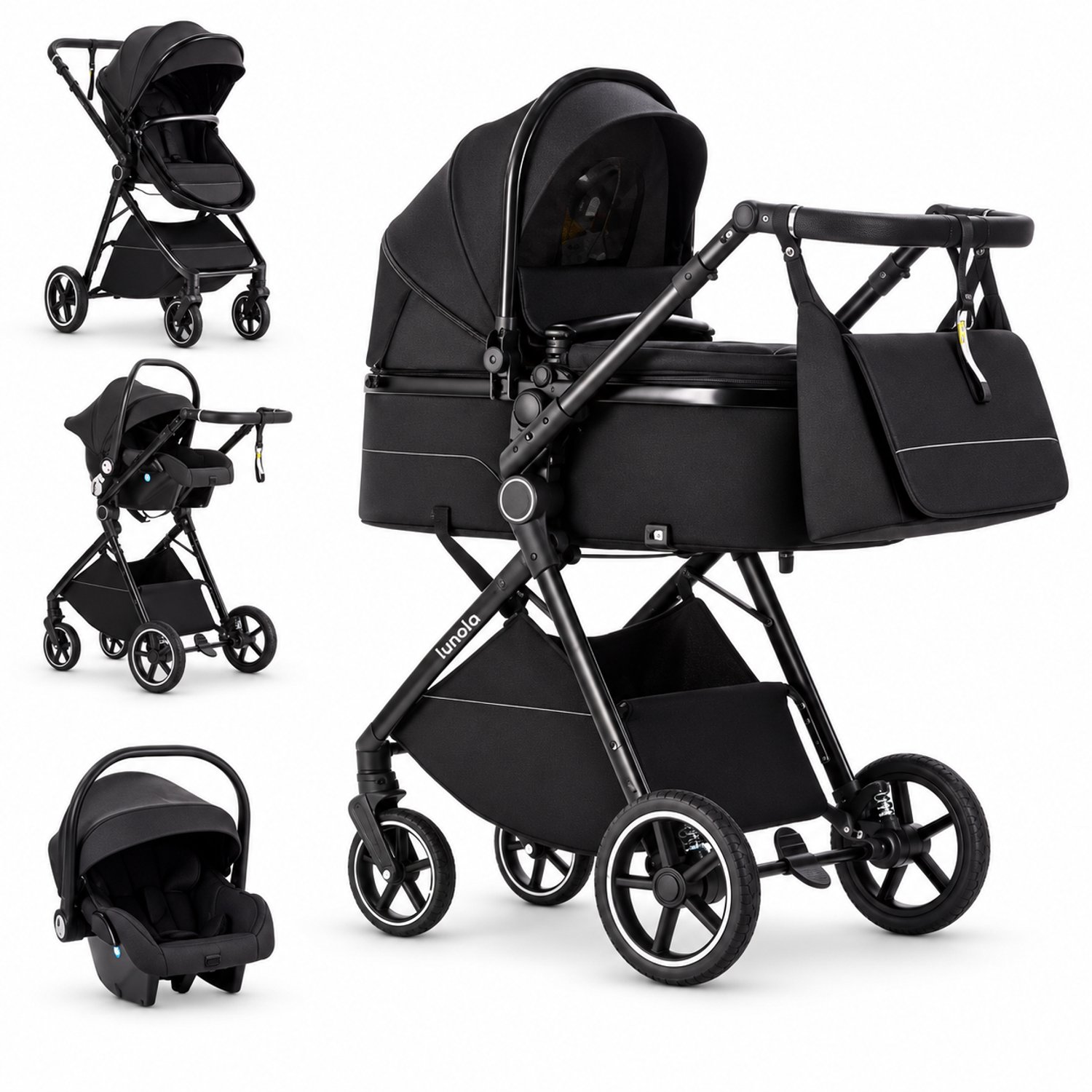 Lunola Oria Kinderwagen 3-in-1 met Autostoel - Full Black - Product - €299,00