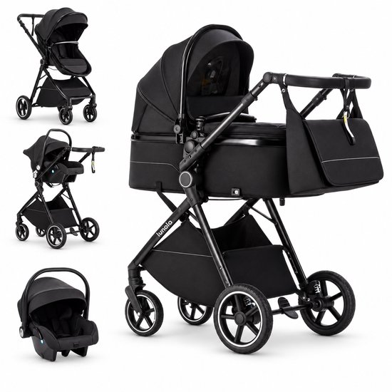 Lunola Oria Kinderwagen 3-in-1 met Autostoel - Full Black - €299,00