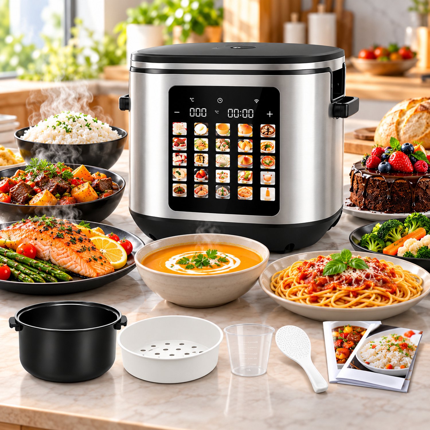 TurboTronic Multicooker 5L – Rijstkoker & Multicooker – 20 Kookprogramma’s – 5 tot 10 Personen – 24-uurs Voorinstelling – Keramische Binnenpan