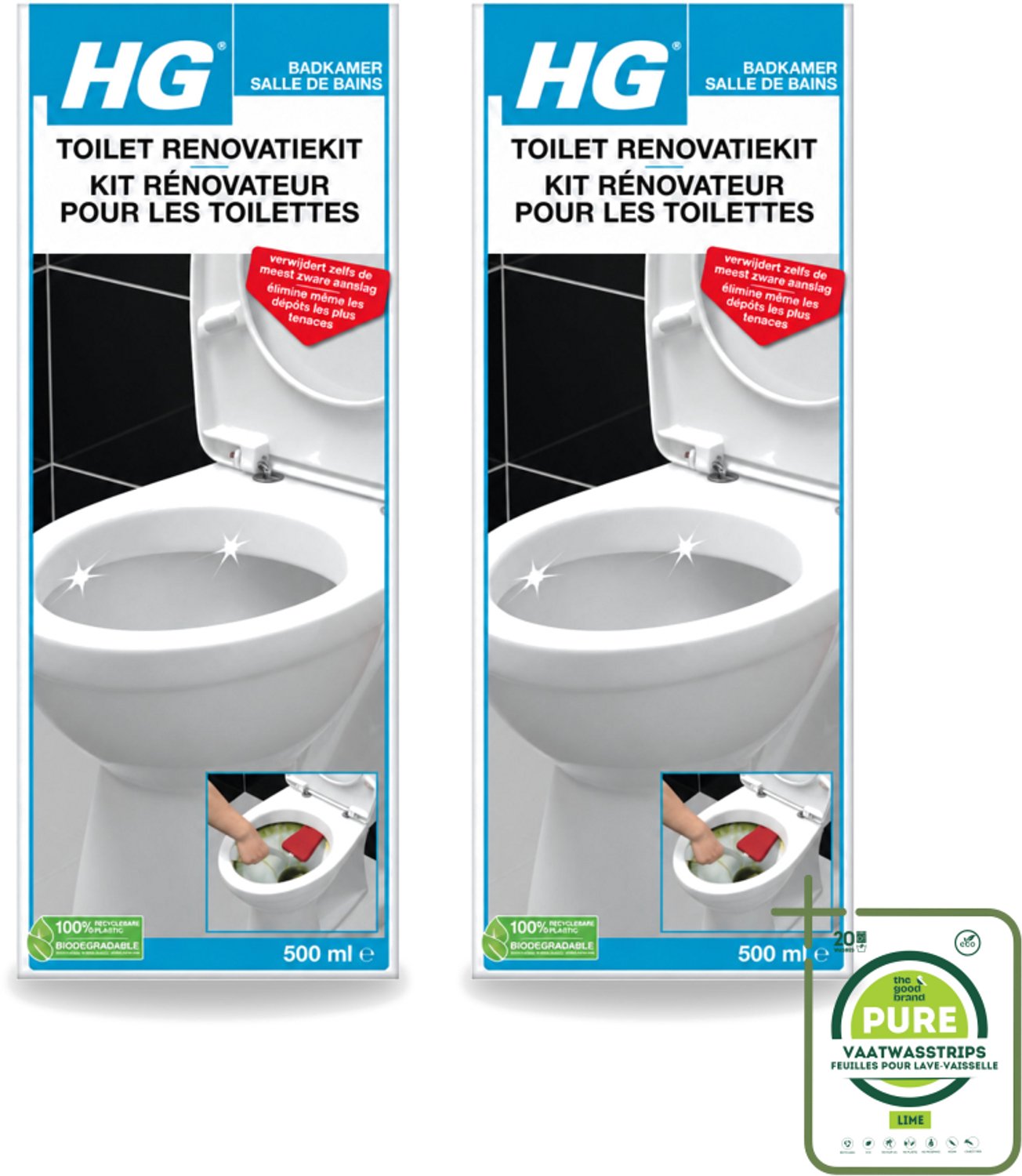 2 x HG - Badkamer - Toilet Renovatiekit - Verwijdert De Meest Zware Uitslag - 500 ml - Grootverpakking - Vaatwasstrips - Toilet Renovatie - Toilet Reinigen - Aanslag Verwijderen - Kalk Verwijderen - Urinesteen Verwijderen
