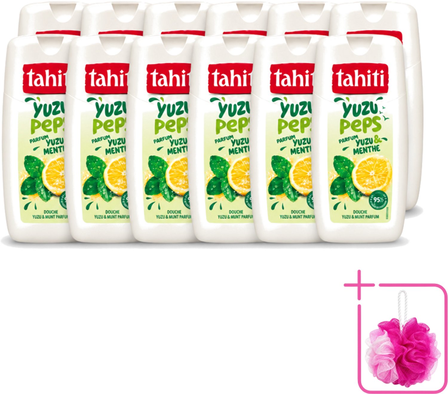 12 x Tahiti – Douchegel – Yuzu Peps Yuzu & Munt - 250 ml - Bulkverpakking - Douchegel yuzu munt - Douchemop - Frisse douchegel