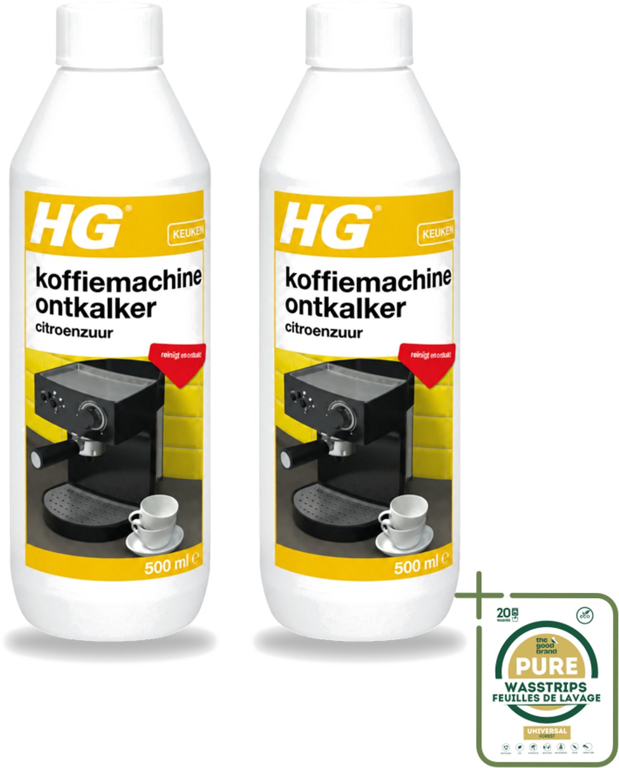2 x HG - Koffiemachine Ontkalker - Op Basis Van Citroenzuur - Ideaal voor Senseo- & espressomachine - 500 ml - Wasstrips - Koffiemachine Ontkalker - Citroenzuur - Espresso Machine Ontkalker - Padkoffiemachine Ontkalker - Kalkverwijdering