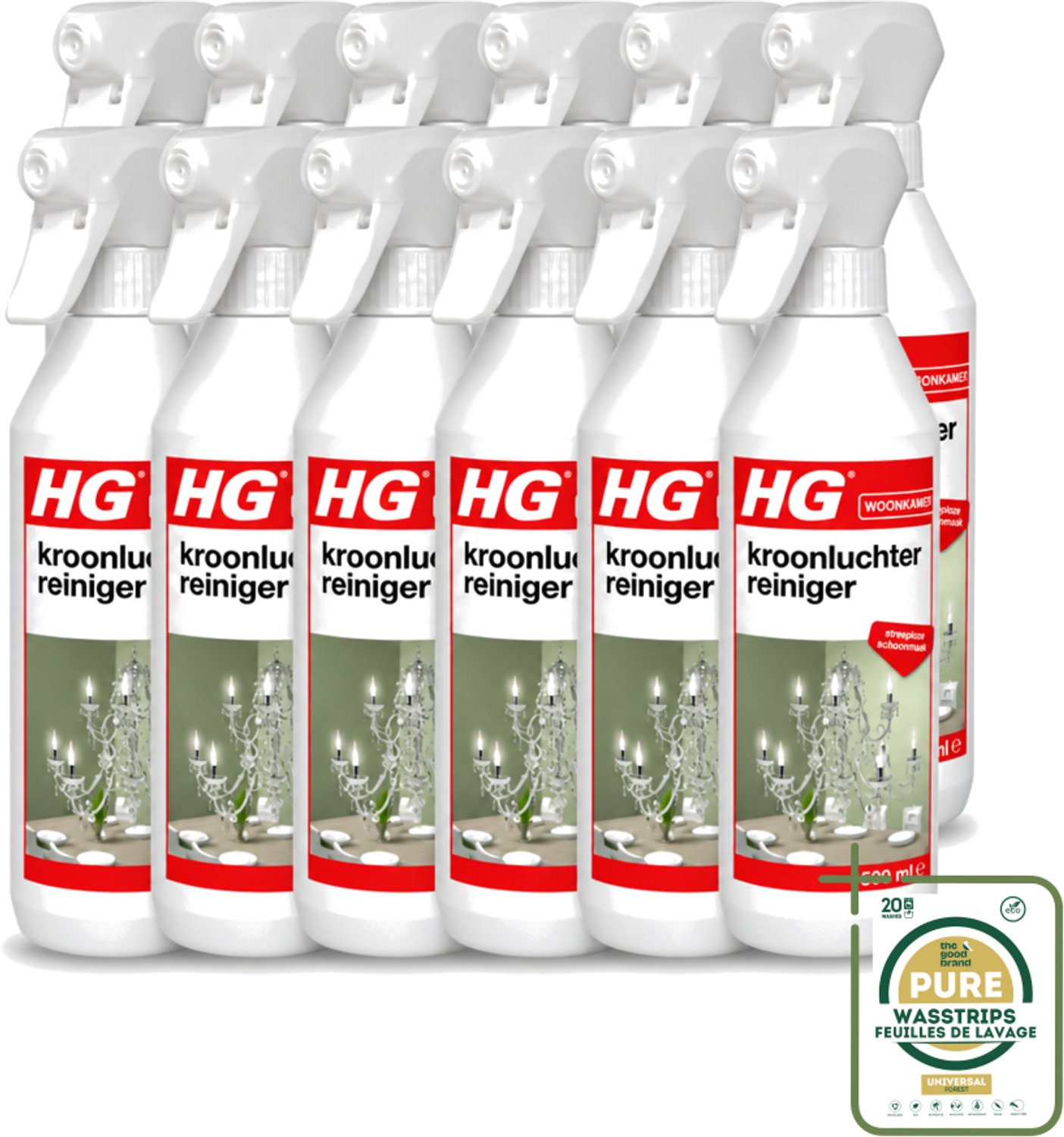 12 x HG - Kroonluchterreiniger - Streeploze Schoonmaak - 500 ml - Kroonluchter Reinigen - Koperen Reinigen - Messing Reinigen - Bronzen Reinigen - Vuil Verwijderen