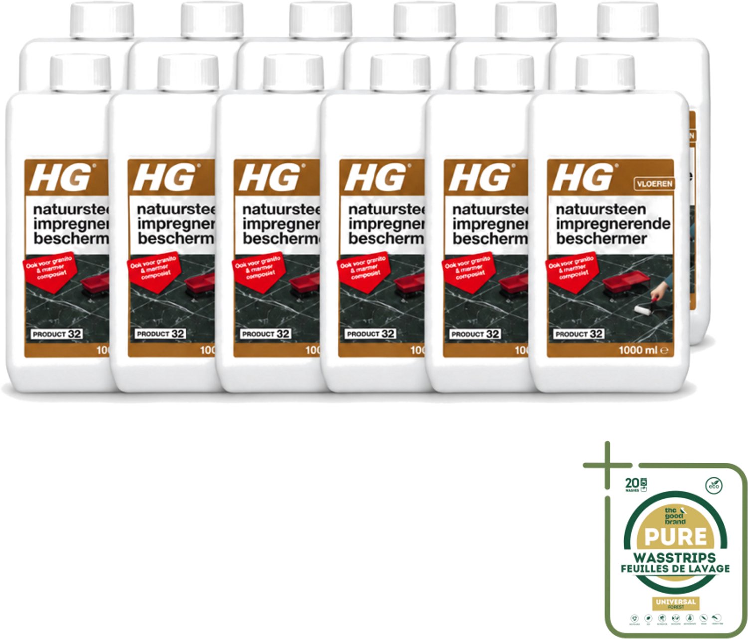 12 x HG - Natuursteen Impregnerende Beschermer - Ook Voor Granito & Marmer Composiet - 1L - Wasstrips - Natuursteen Beschermer - Vuil En Vlekken Bestrijden - Natuursteen Beschermen - Impregnerende Beschermer - Marmer Beschermen