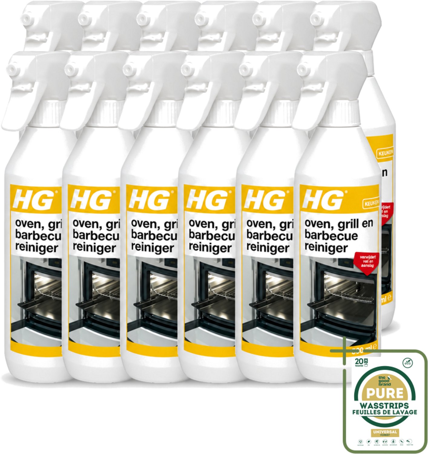 12 x HG - Oven, Grill & Barbecuereiniger - Actief Krachtschuim - 500 ml - Oven Reinigen - Grill Reinigen - Barbecuereiniger - Vet Verwijderen - Keuken Reinigen