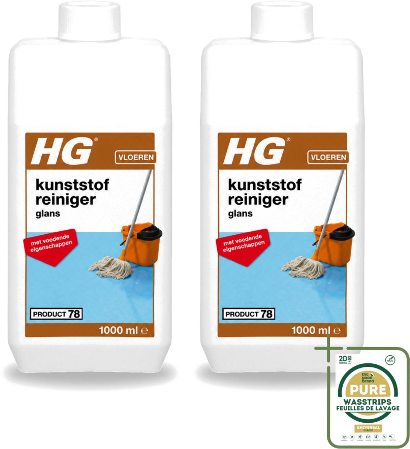 2 x HG - Kunststofreiniger Glans - Met Voedende Eigenschappen - 20 Dweilbeurten - 1L - Wasstrips - Kunststof Reiniger - Glans Reiniger - Kunststof Vloer Reiniger - Voedende Reiniger - Kunststof Vloer Herstellen