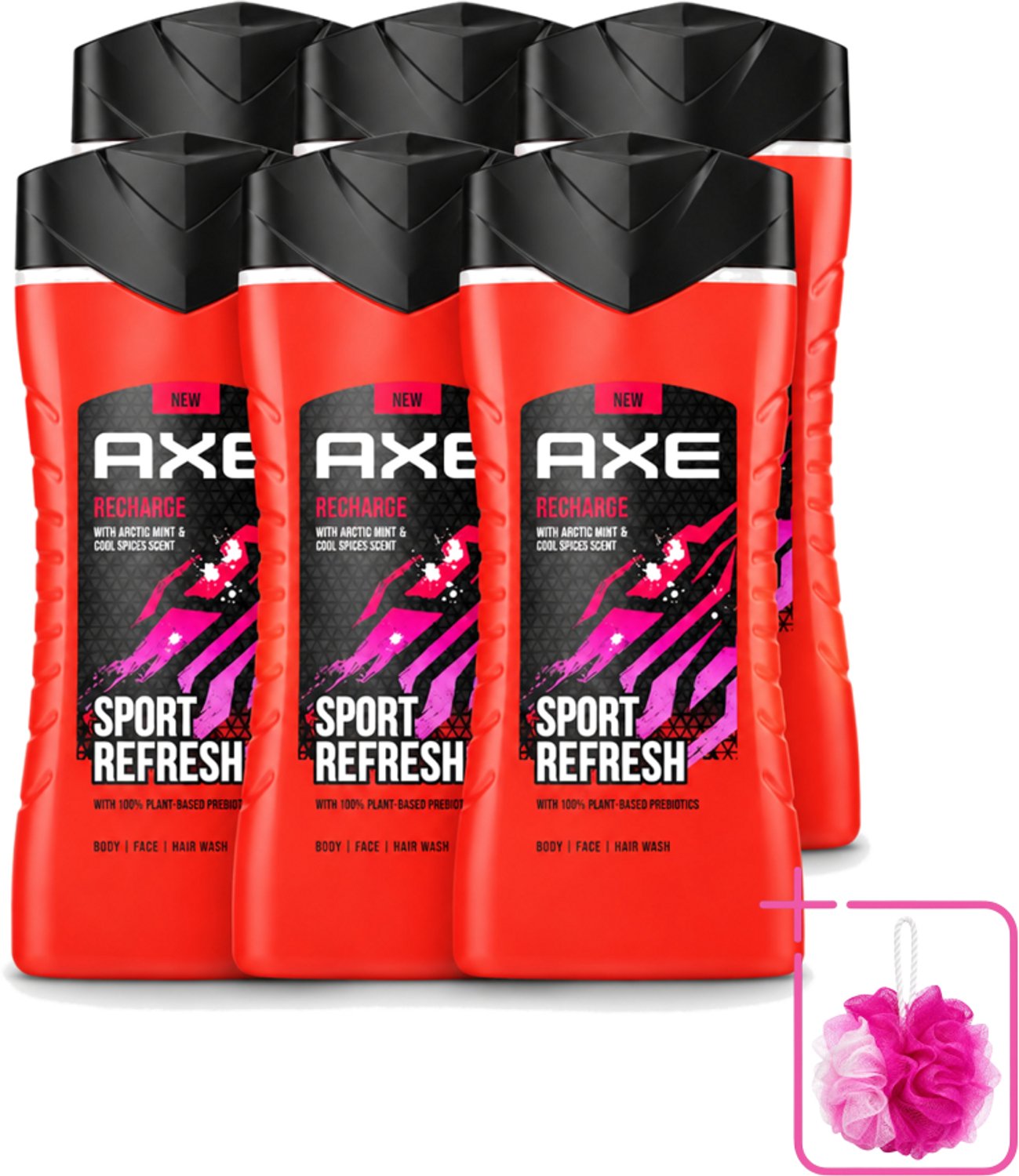 6 x AXE – Douchegel – Sport Refresh – 250 ml - Bulkverpakking - Douchegel sport - Douchemop - Verfrissende douchegel