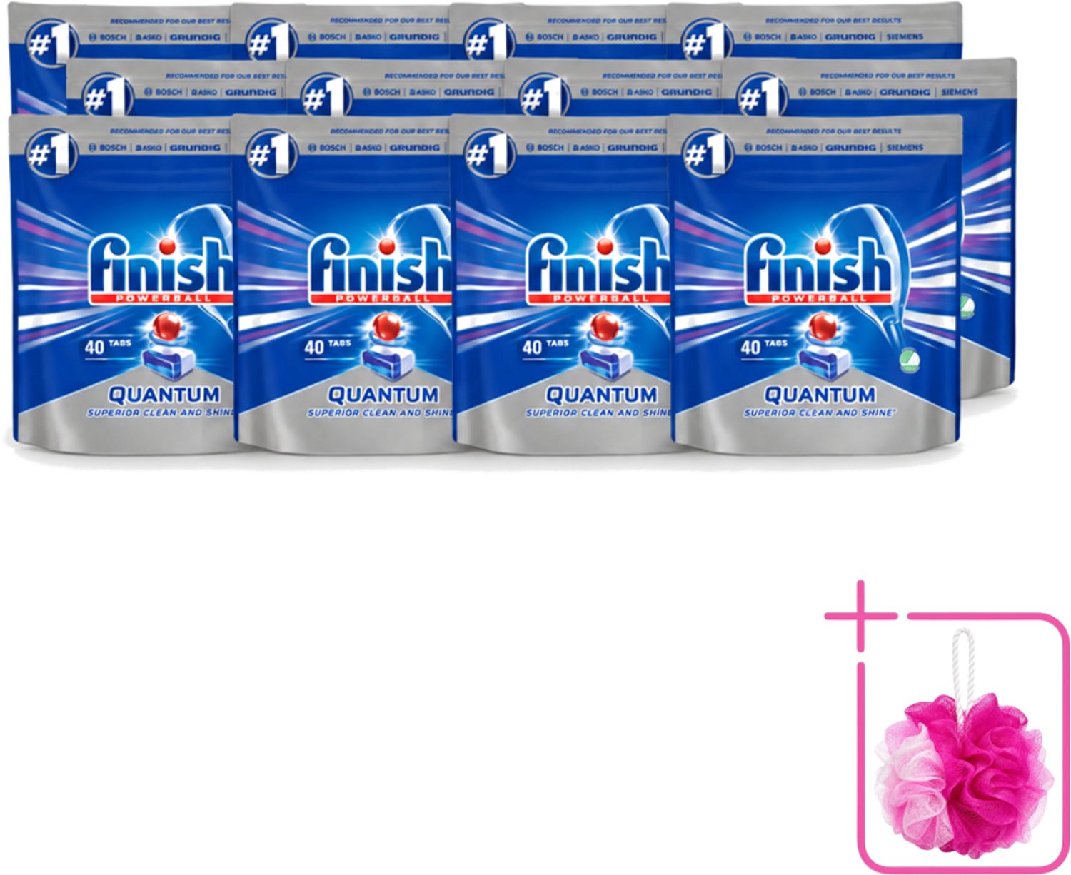 12 x Finish – Vaatwastabletten – Quantum Regular – 40 Capsules - Bulkverpakking - Vaatwastabletten - Douchemop - Vaatwasser