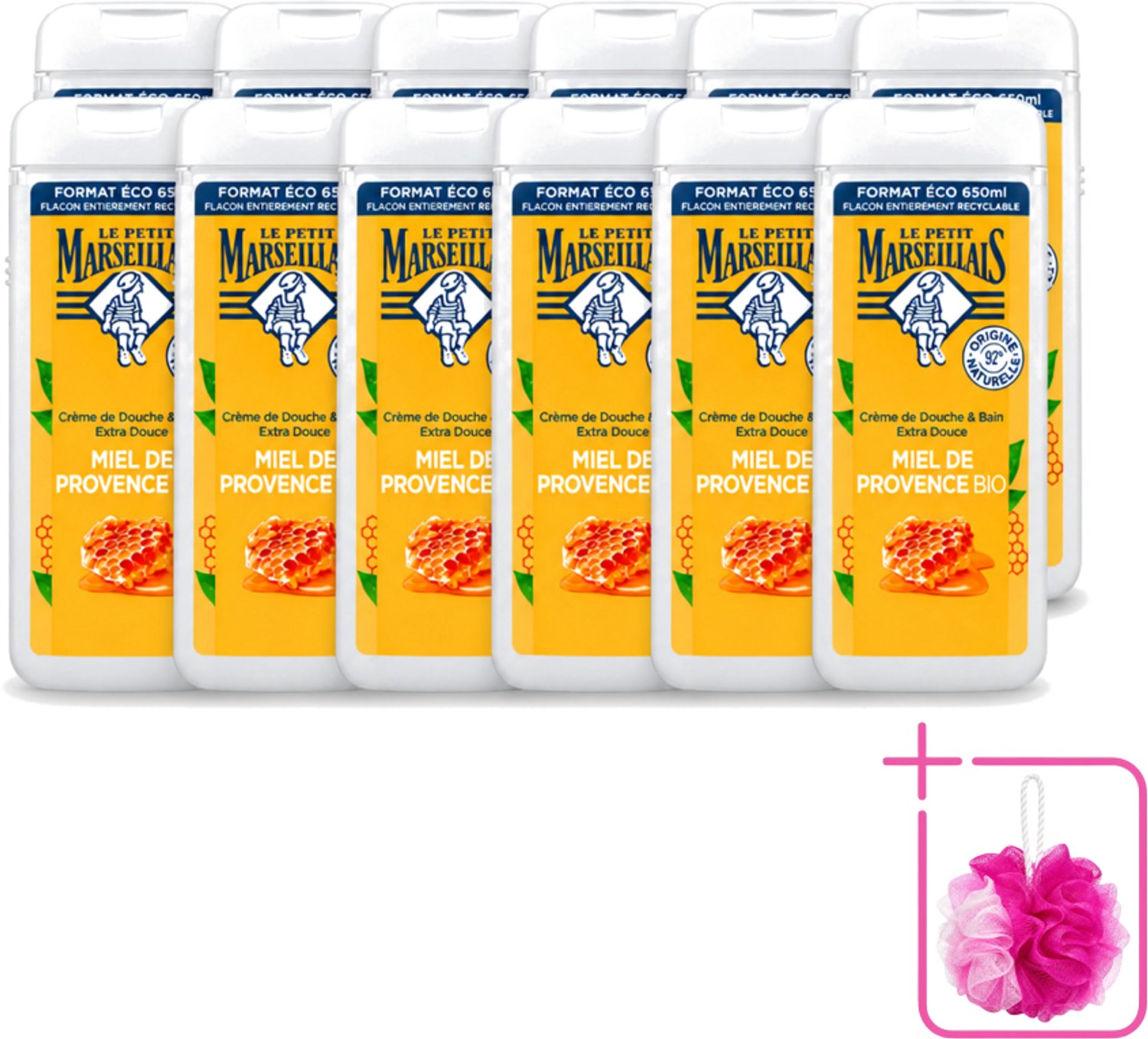 12 x Le Petit Marseillais – Douche & Bad – Honing – 650 ml - Bulkverpakking - Douche en bad - Douchemop - Honing