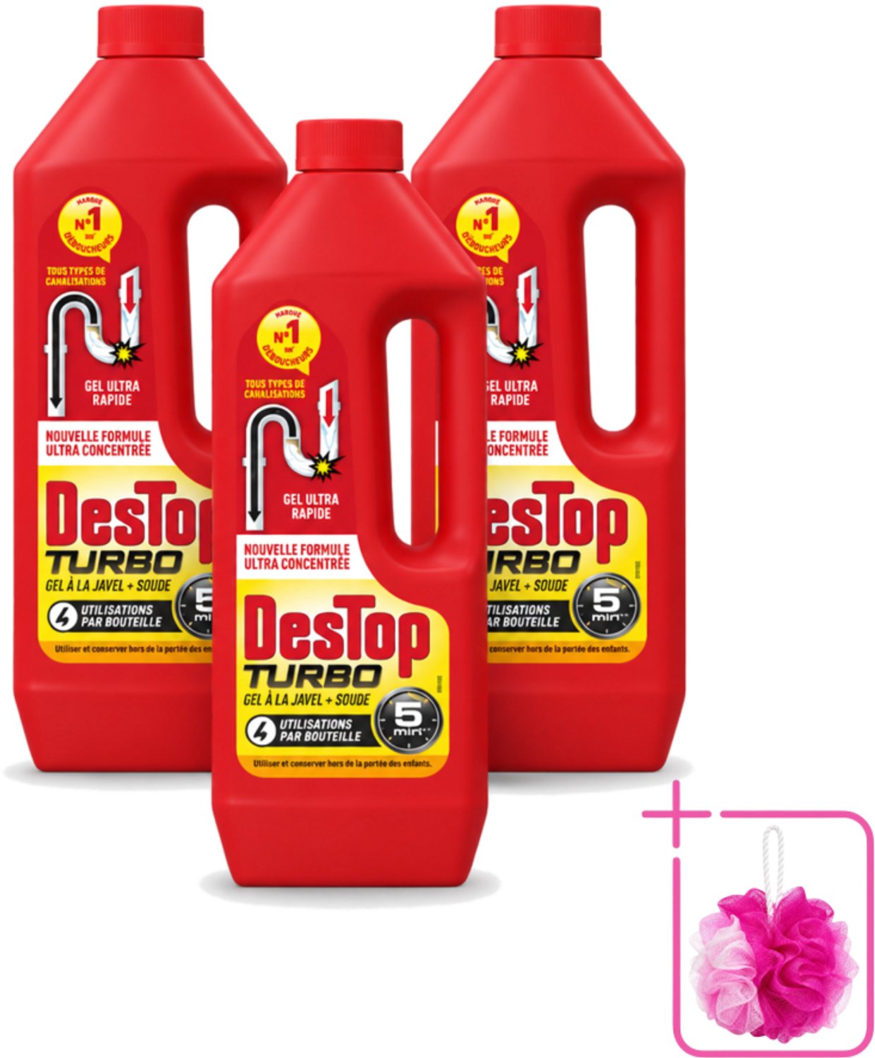 3 x Destop - Ontstopper - Turbo Gel - 1 L - Bulkverpakking - Ontstoppen - Douchemop - Afvoer