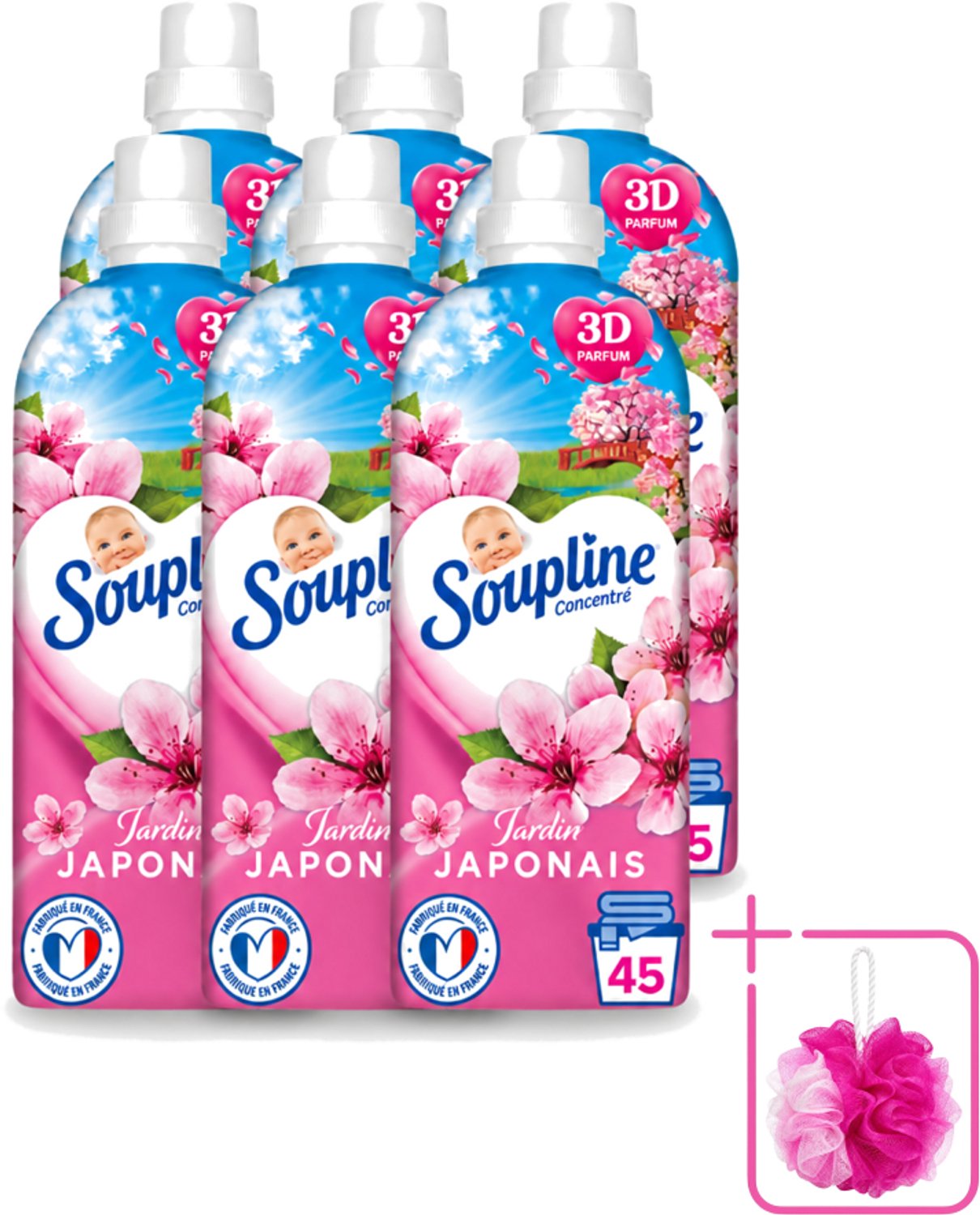 6 x Soupline – Wasverzachter – Japanse Tuin – 950 ml - Bulkverpakking - Wasverzachter - Douchemop - Zachte wasgoed