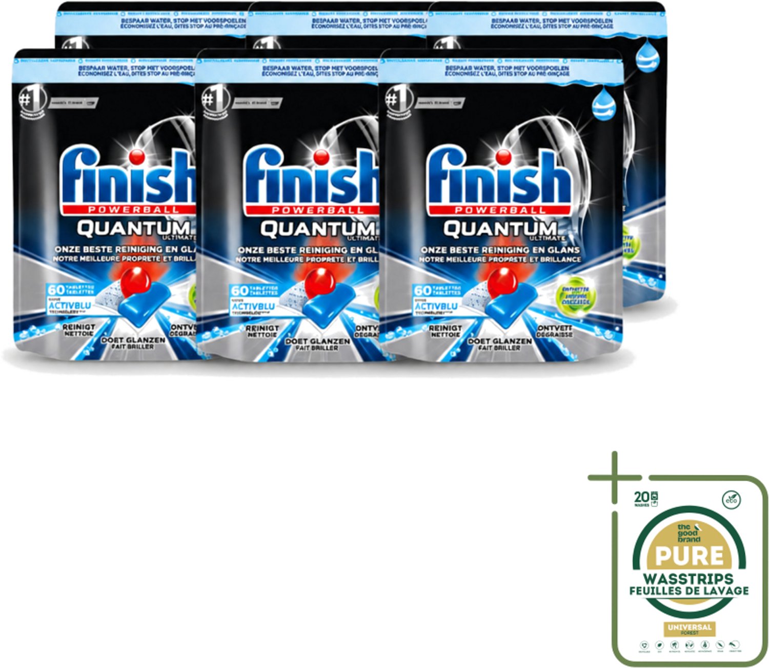 6 x Finish Powerball - Quantum Ultimate - Vaatwastabletten - Ontvetter - 60 Tabletten - Wasstrips - Vaatwasmiddel - Vaatwastablet - Ontvetter - Vaat Reinigen - Vaatwasser