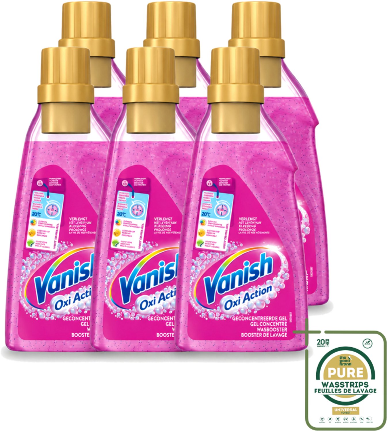 6 x Vanish Oxi Action - Vlekkenverwijderaar Gel - Zonder Bleek - Gekleurde Was - 15 Wasbeurten - Wasstrips - Vlekverwijderaar - Wasbooster - Kleuroverdracht - Geurneutraliseren - Wasbeurt