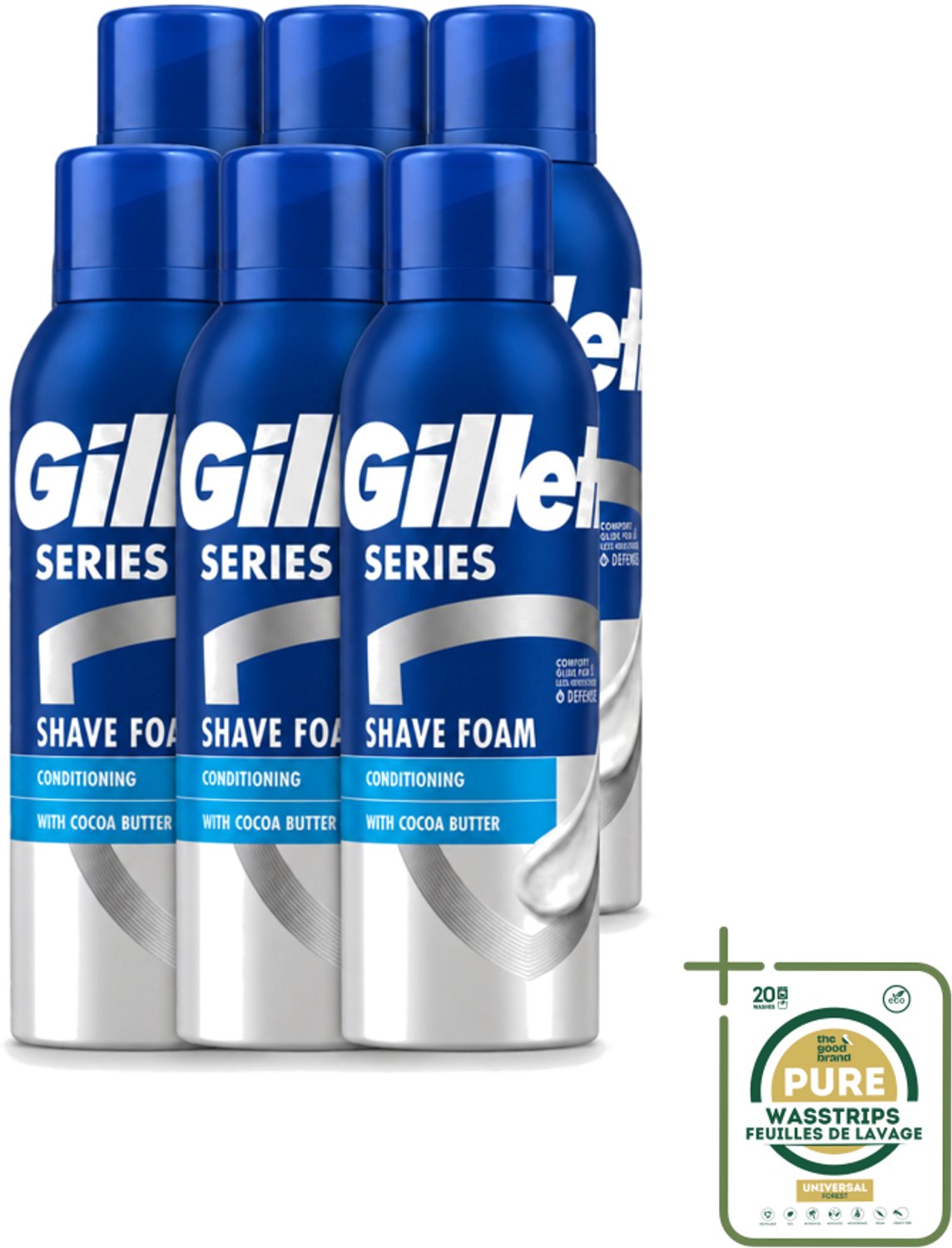 6 x Gillette - Series - Scheerschuim - Met Cacaoboter - 250 ml - Wasstrips - Scheerbeurt - Scheerschuim - Beschermende Scheerbeurt - Zijdezachte Scheerbeurt - Schuren Voorkomen