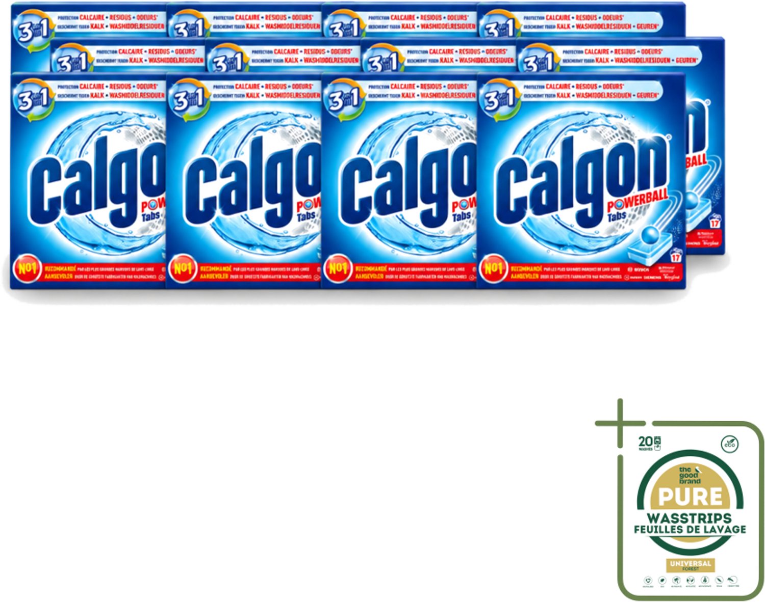 12 x Calgon - Ontkalkingsmiddel - Tegen Kalk, Wasmiddelresiduen & Geuren - 17 Tabletten - Wasstrips - Ontkalken Wasmachine - Kalkvoorkomen - Wasmiddelresiduen - Geuren Bestrijden - Wasmachine Onderhoud