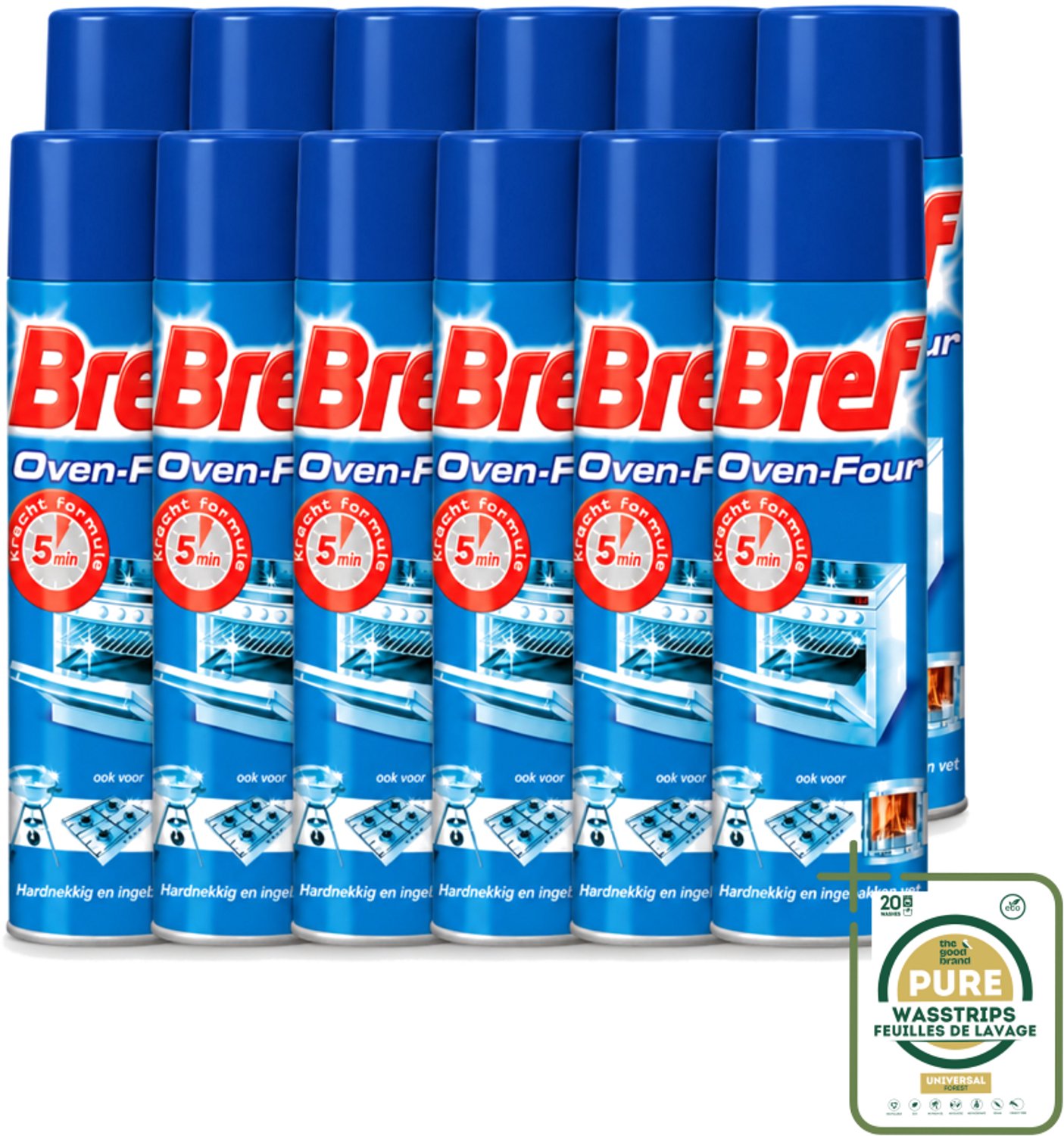 12 x Bref - Oven Spray - Tegen Hardnekkig en Ingebakken Vet - 450 ml - Wasstrips - Oven Reinigen - Vet Verwijderen - Oven Reiniger - Keuken Reinigen - Vet Op Kookplaat Verwijderen