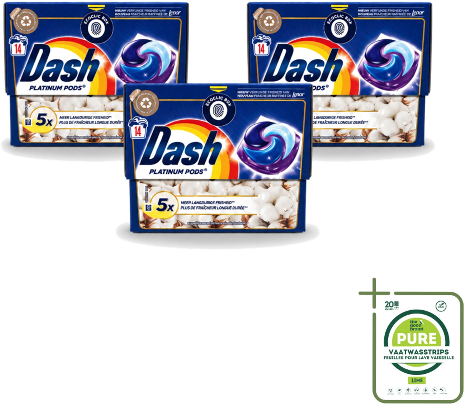 3 x Dash Platinum - Wasmiddel Capsules - Witte en Gekleurde Was - Frisheid van Katoen - 14 Wasbeurten - Grootverpakking - Vaatwasstrips - Wasmiddel - Wascapsules - Wasbeurten - Vlekverwijdering - Katoenfrisheid