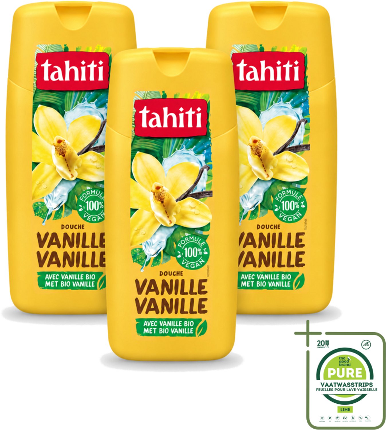 3 x Tahiti – Douchegel – Vanille - 300 ml - Grootverpakking - Vaatwasstrips - Douchegel Vanille - Douchegel Voor Huidverzorging - Huidverzorgende Douchegel - Vanille Douchegel - Schuimende Douchegel