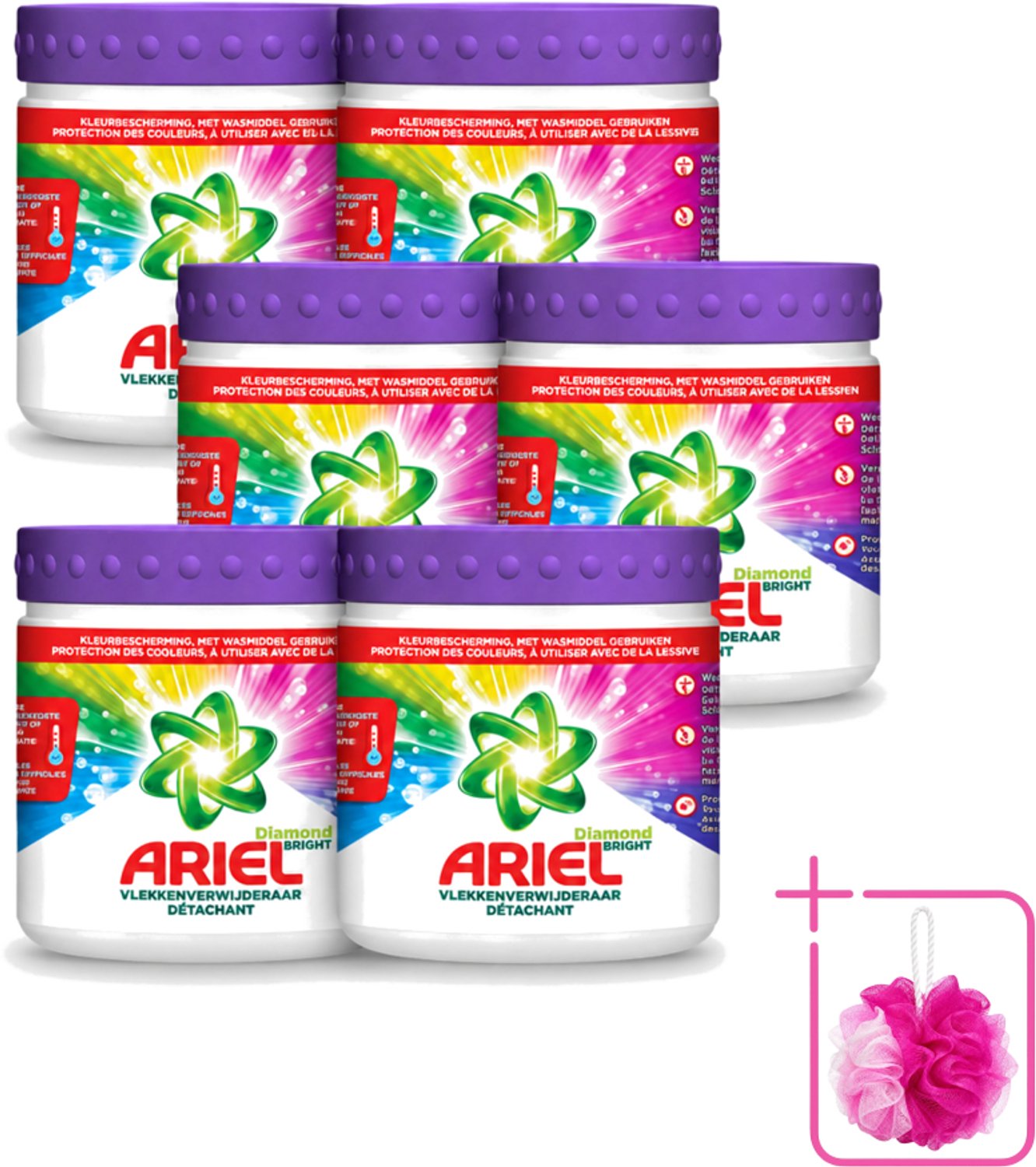 6 x Ariel Diamond Bright - Vlekverwijderaar Poeder - Gekleurde Was - 30 Wasbeurten - Bulkverpakking - Kleurbehandeling - Douchemop - Vlekverwijderaar