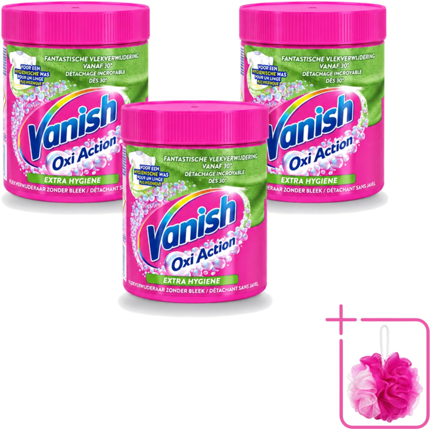 3 x Vanish Oxi Action - Extra Hygiene - Vlekkenverwijderaar Poeder - Zonder Bleek - Gekleurde Was - 470 Gram - Bulkverpakking - Wasmiddel - Douchemop - Vlekverwijderaar