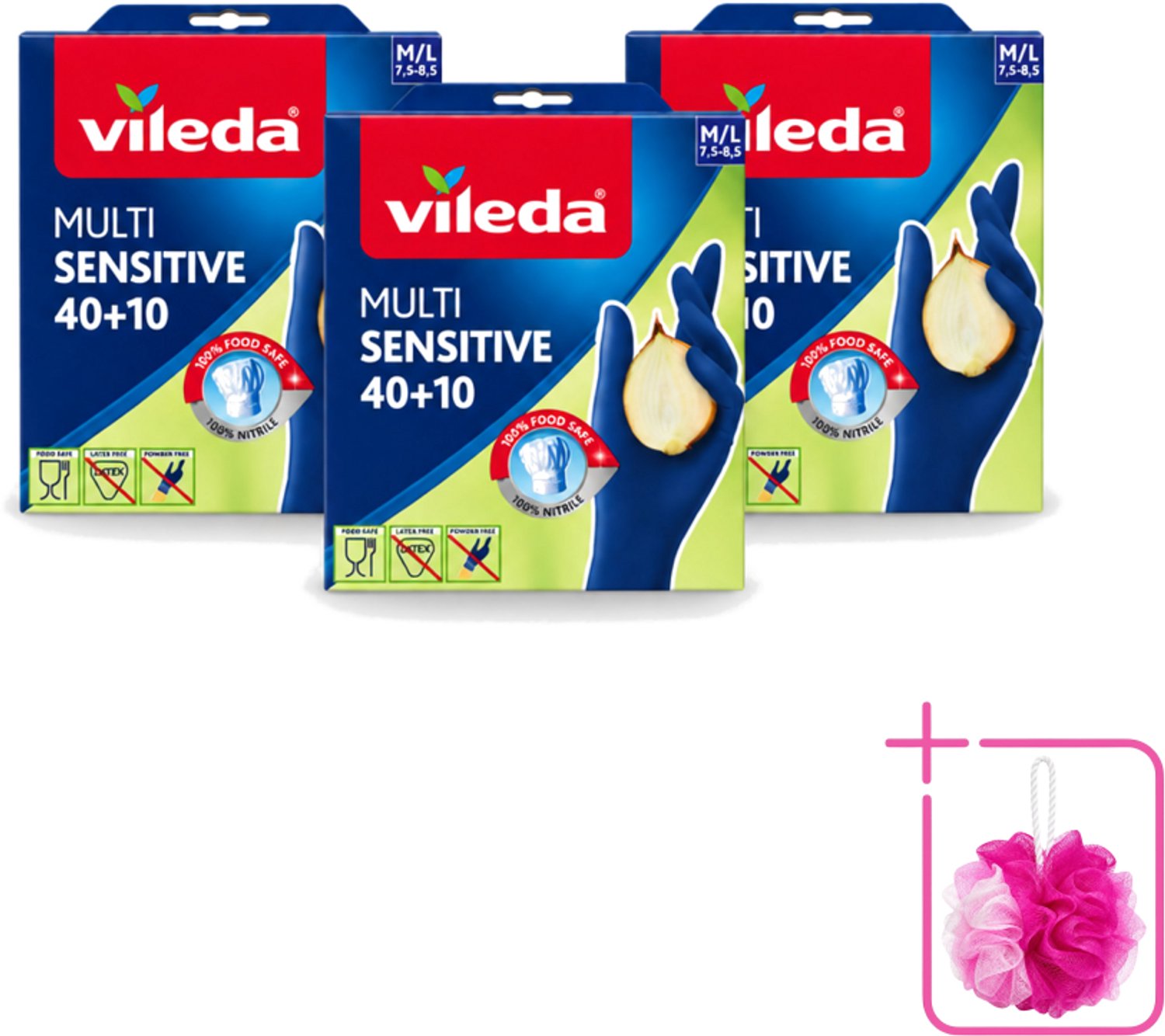 3 x Vileda - Multi Sensitive - Nitrile Handschoenen - Maat M/L - 50 Paar - Bulkverpakking - Nitril handschoenen - Douchemop - Latexvrije handschoenen
